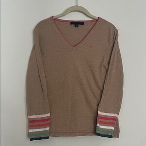 Tommy Hilfiger Tan Long Sleeve Top with Multicolor Stripes